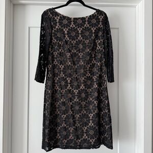 Jessica Howard Illusion-Sleeve Lace Sheath Elegant Black Dress Women’s Sz 10